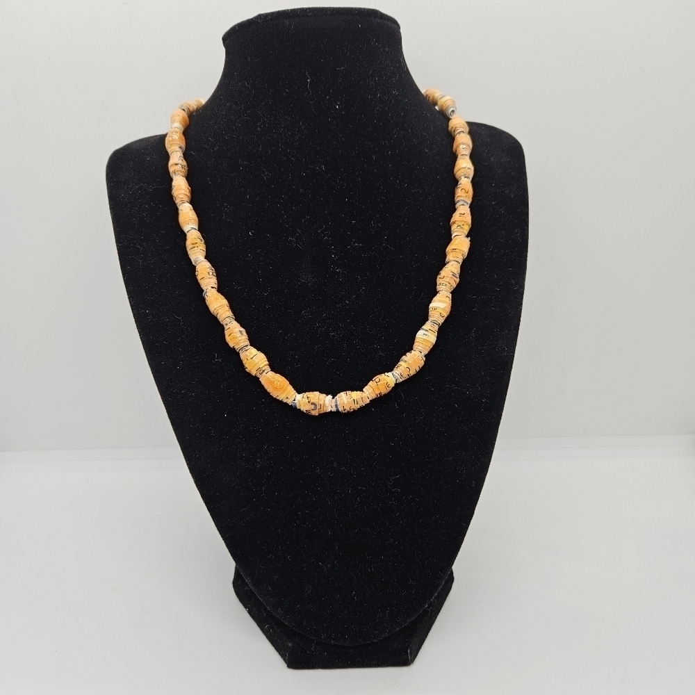 orange rolled paper bead necklace